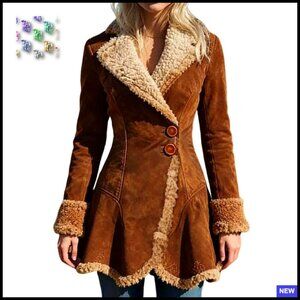 Slim-Fit Faux Leather Jacket Sherpa Lined Vintage Western Winter Coat